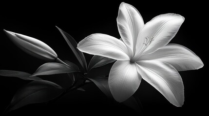 Black and white lily close-up, studio shot, elegant flower