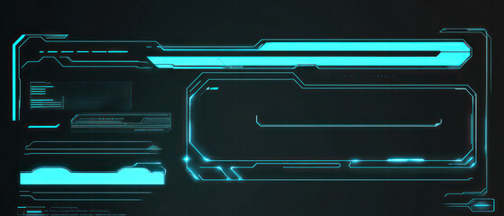 Obraz premium Abstract blue green futuristic template overlay design layout on black background.
