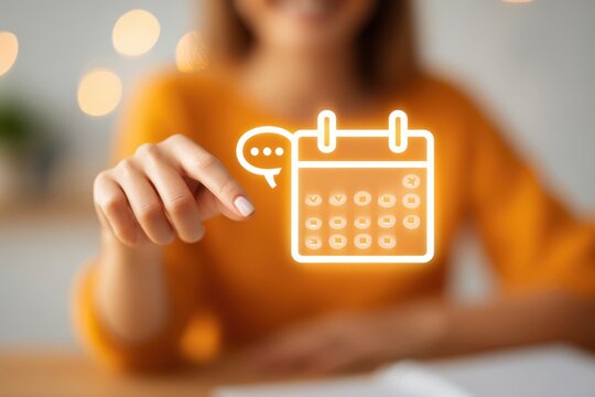 Woman interacting with digital calendar icon