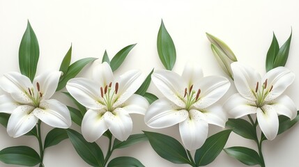 Obraz premium White lilies arranged on a white background, elegant floral display