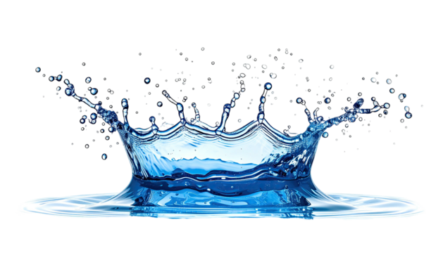 Water splash forming a crown, droplets suspended in air
