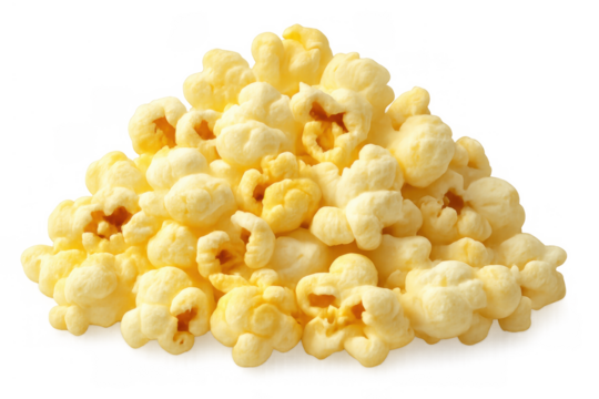 Popcorn pile for movie night snack, enjoying fresh salted cinema food, isolated on transparent background