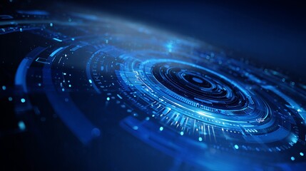 Dynamic futuristic digital interface with glowing blue circuits and data streams, perfect for technology innovation and cybersecurity concepts