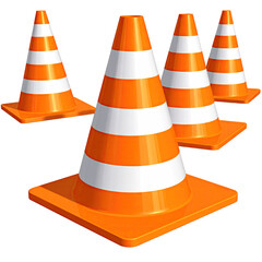 Four orange cones, with white stripes, stacked composition