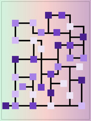 Abstract Digital Network with Interconnected Purple Squares on Gradient Background