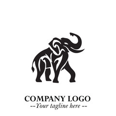 Majestic Elephant Logo Symbol in Black on White Background with Elegant Minimalist Modern Design
