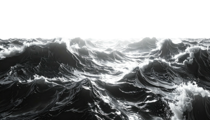 Ominous ocean waves, monochrome, top-heavy, sky is black