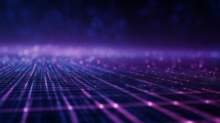 Experience the dynamic flow of digital data streams and abstract network connections illuminating a futuristic cyberspace with vibrant purple and blue hues