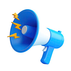 Blue megaphone with golden lightnings, glossy