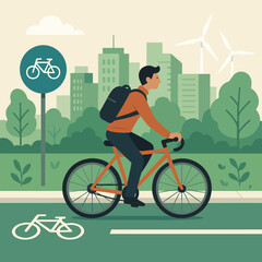 Cyclist Riding Bicycle in Urban Park Scene