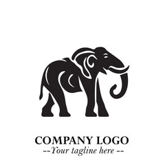 Majestic Elephant Logo Symbol in Black on White Background with Elegant Minimalist Modern Design