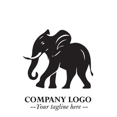 Majestic Elephant Logo Symbol in Black on White Background with Elegant Minimalist Modern Design