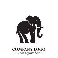 Obraz premium Majestic Elephant Logo Symbol in Black on White Background with Elegant Minimalist Modern Design