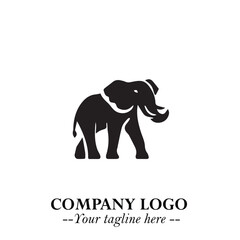 Majestic Elephant Logo Symbol in Black on White Background with Elegant Minimalist Modern Design