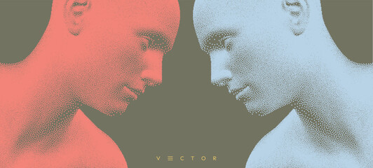 Two opponents facing each other. People talk face to face. Illustration of the communication between two humans. Vector.