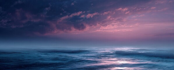 Ocean Waves at Pink Sunset, Serene Coastal View