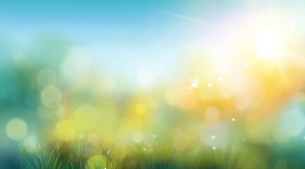 Blurred Summer Background with Sun Flare and Grass
