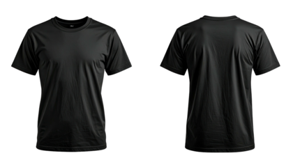 Front and back view of a simple, plain black t-shirt