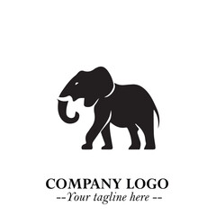 Majestic Elephant Logo Symbol in Black on White Background with Elegant Minimalist Modern Design