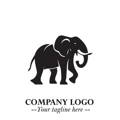 Majestic Elephant Logo Symbol in Black on White Background with Elegant Minimalist Modern Design