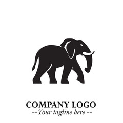 Majestic Elephant Logo Symbol in Black on White Background with Elegant Minimalist Modern Design