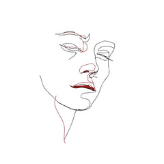 Expressive sad portrait in single line art