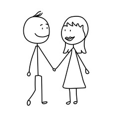 stick figure couple holding hands 