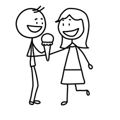 cute stick figures couple holding ice-cream 
