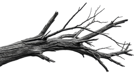 Weathered Dead Tree Branch Wood Log with Cracked Texture on a Transparent Background PNG File