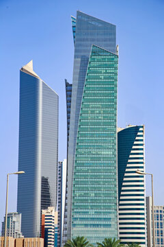 Modern Glass Skyscrapers Against Clear Blue Sky &ndash; Contemporary Urban Architecture Of Kuwait City