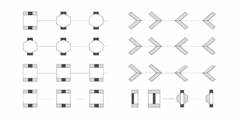 Optical illusion demonstration showing different geometric shapes and arrow patterns in rows