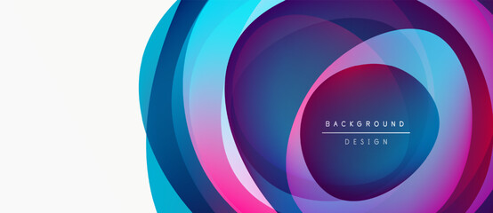 Abstract circles overlap, creating vibrant color gradients. White space provides contrast, suitable for text placement. Modern design element.