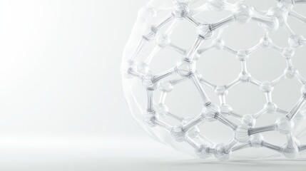 Abstract spherical molecular structure with connected nodes forming a geodesic shape on a clean white background reflecting scientific advancement.