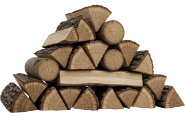 Stacked firewood logs for heating on a transparent background PNG image