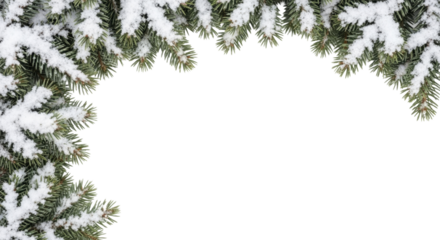 Winter fir branches with fresh white snow forming a festive border on a transparent background, PNG image, PNG file