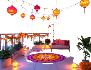Festive Diwali Rangoli & Diyas Scene Bundle – isolated on transparent background