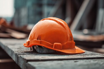 Confident construction worker stands on site during daylight wearing a hard hat in a bustling urban environment focused on safety and teamwork