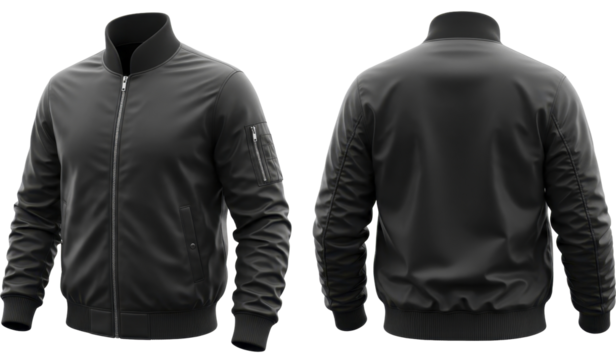 Mens Bomber Jacket Front and Back View on a Transparent Background PNG image