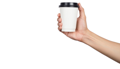 A person's hand holding a paper coffee cup, ready to enjoy a warm beverage