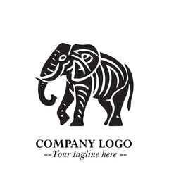 Majestic Elephant Logo Symbol in Black on White Background with Elegant Minimalist Modern Design