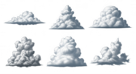 Fluffy white cumulus clouds isolated on a transparent background