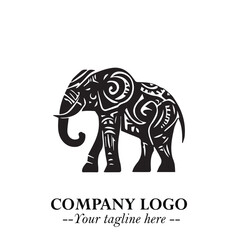 Obraz premium Majestic Elephant Logo Symbol in Black on White Background with Elegant Minimalist Modern Design