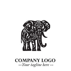 Majestic Elephant Logo Symbol in Black on White Background with Elegant Minimalist Modern Design