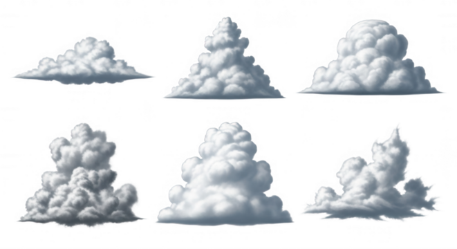 Fluffy white cumulus clouds isolated on a transparent background