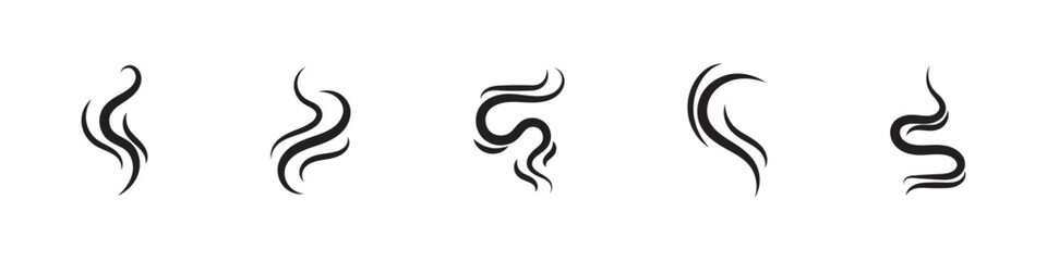 steam smoke set vector silhouette on white background.