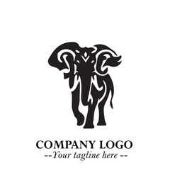 Majestic Elephant Logo Symbol in Black on White Background with Elegant Minimalist Modern Design