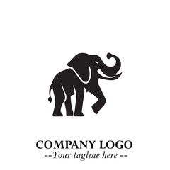 Majestic Elephant Logo Symbol in Black on White Background with Elegant Minimalist Modern Design