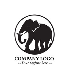 Majestic Elephant Logo Symbol in Black on White Background with Elegant Minimalist Modern Design