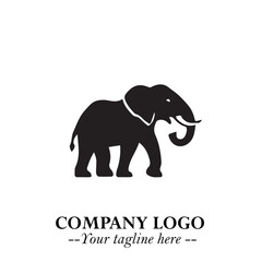 Majestic Elephant Logo Symbol in Black on White Background with Elegant Minimalist Modern Design