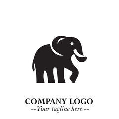 Majestic Elephant Logo Symbol in Black on White Background with Elegant Minimalist Modern Design